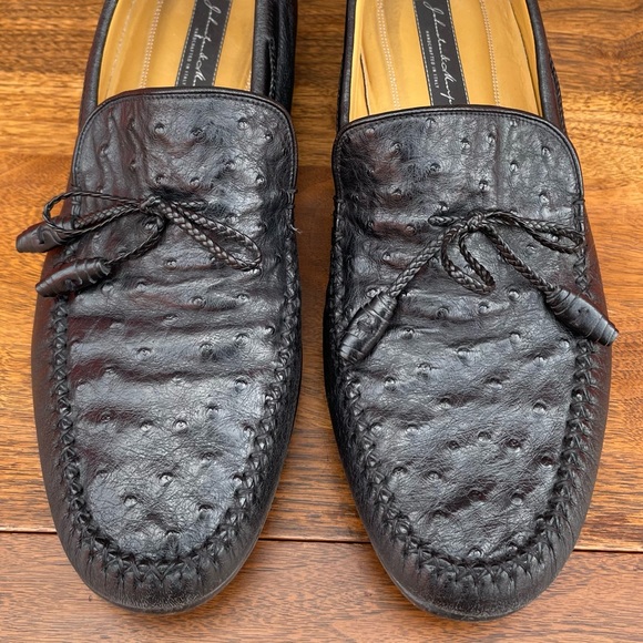 Johnston & Murphy Loafer Dress Shoes Mens 11 Black Genuine Ostrich Made In Italy - Picture 14 of 15